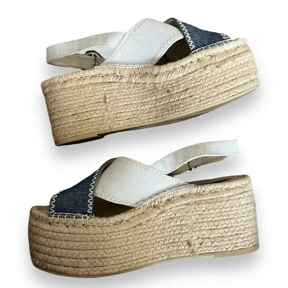 Alice   Olivia Fayen Color-block Denim Espadrille Platform Sandals