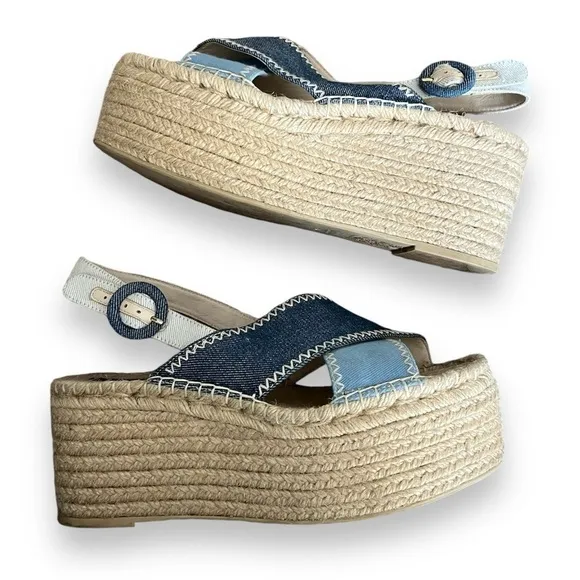Alice   Olivia Fayen Color-block Denim Espadrille Platform Sandals