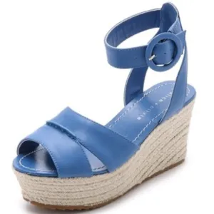 Alice   Olivia || Roberta Vachetta Platform Wedge Sandals Blue 37.5