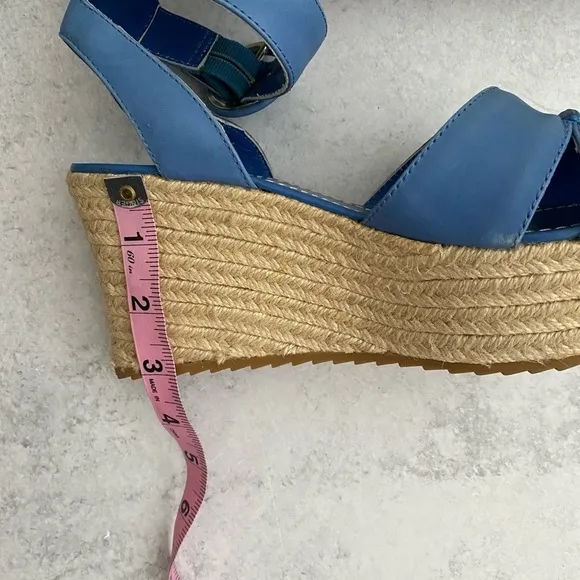Alice   Olivia || Roberta Vachetta Platform Wedge Sandals Blue 37.5