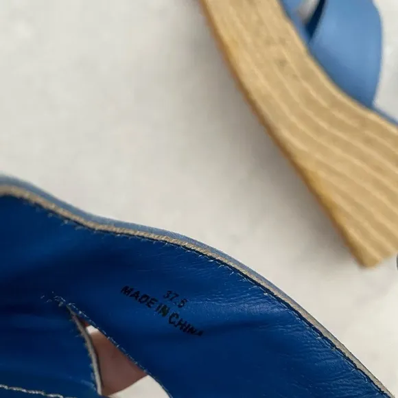 Alice   Olivia || Roberta Vachetta Platform Wedge Sandals Blue 37.5