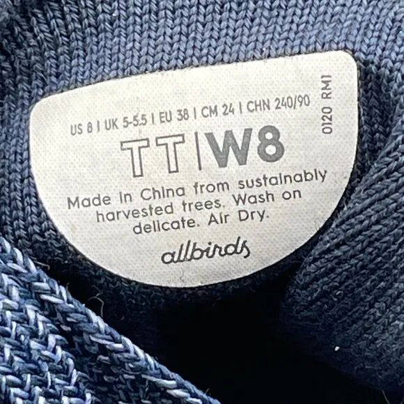 Allbirds Tree Toppers Shoes Womens Size 8 Blue Casual Athletic Running Sneakers