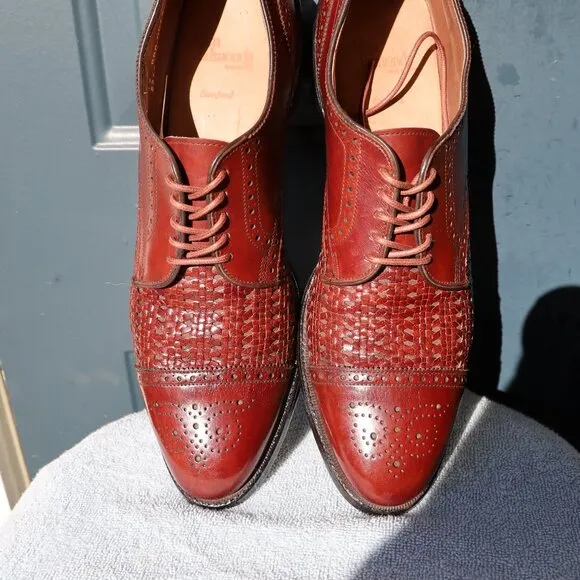 Allen Edmonds 13-AAA Sanford Weave Chili Brown Derby Mens Dress Shoes