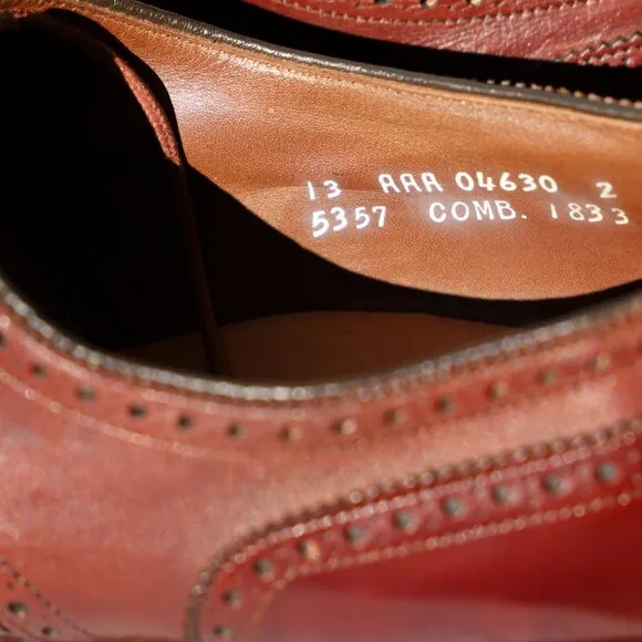 Allen Edmonds 13-AAA Sanford Weave Chili Brown Derby Mens Dress Shoes