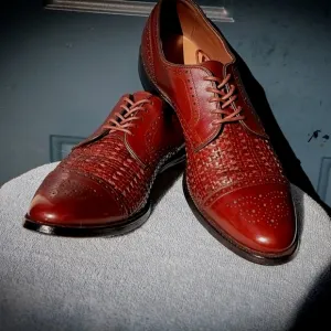 Allen Edmonds 13-AAA Sanford Weave Chili Brown Derby Mens Dress Shoes