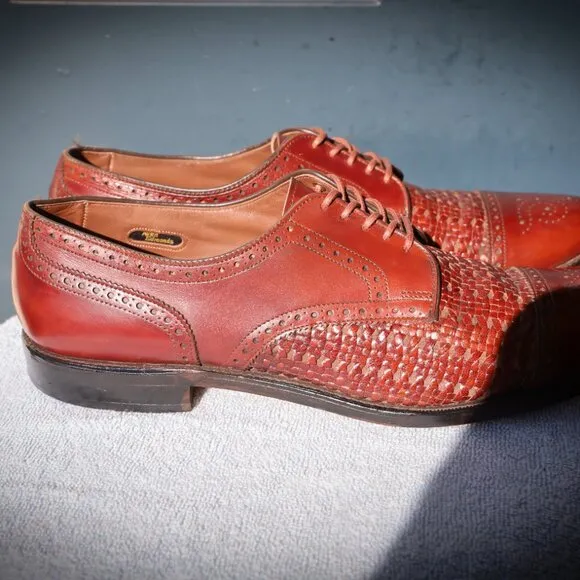 Allen Edmonds 13-AAA Sanford Weave Chili Brown Derby Mens Dress Shoes