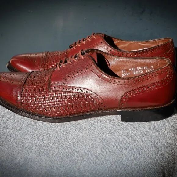 Allen Edmonds 13-AAA Sanford Weave Chili Brown Derby Mens Dress Shoes