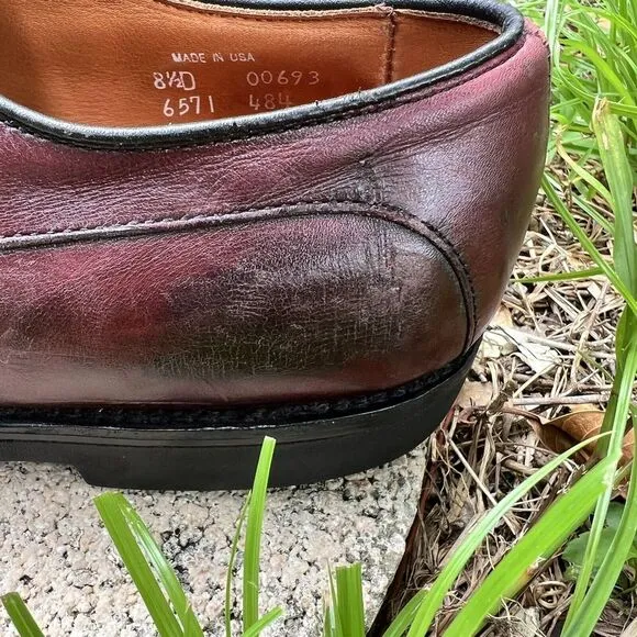 ALLEN EDMONDS BERGLAND Burgundy 8.5 D MENS CAPTOE RUBBER Vibram SOLE DRESS SHOES