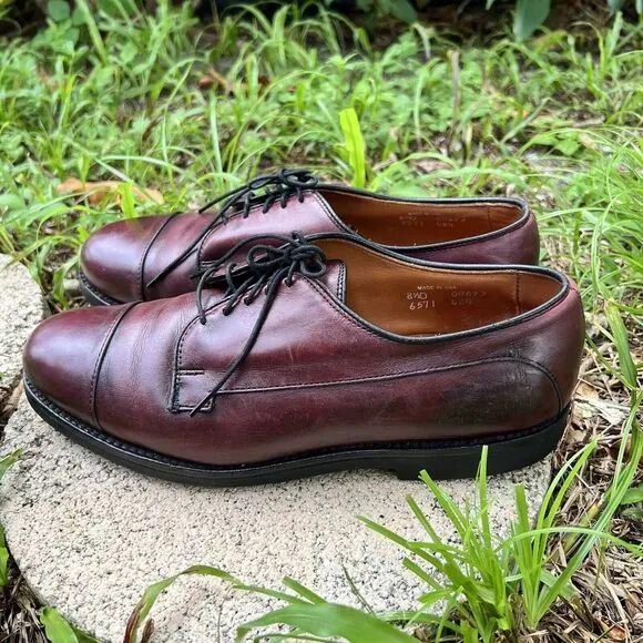 ALLEN EDMONDS BERGLAND Burgundy 8.5 D MENS CAPTOE RUBBER Vibram SOLE DRESS SHOES