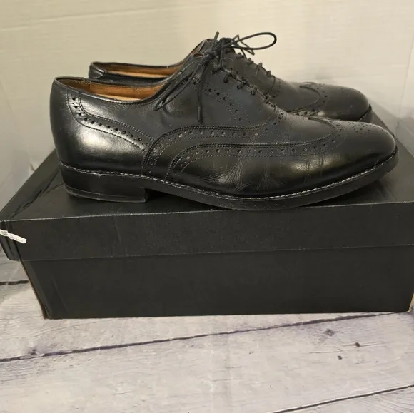ALLEN EDMONDS CHESTER BLACK WINGTIP OXFORD TIE-UP MEN'S LEATHER SHOES SIZE 9EEE