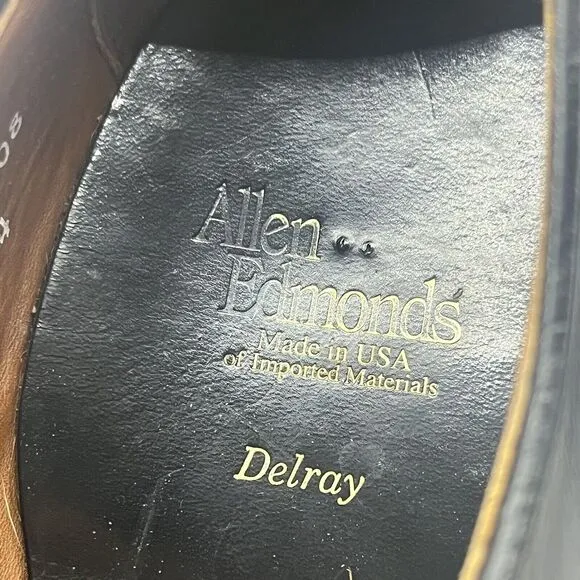 Allen Edmonds Delray Men Size 10.5 B Shoes Black Leather Split Toe Oxford 9564