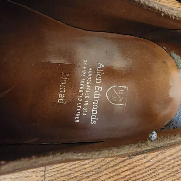 Allen Edmonds Mens 12 D Nomad Derby Shoes Brown Leather Plain Toe Oxford Casual