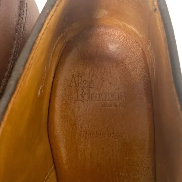 ALLEN EDMONDS Mens Dress Shoes Size 8.5  Brown Leather Stockbridge Oxfords