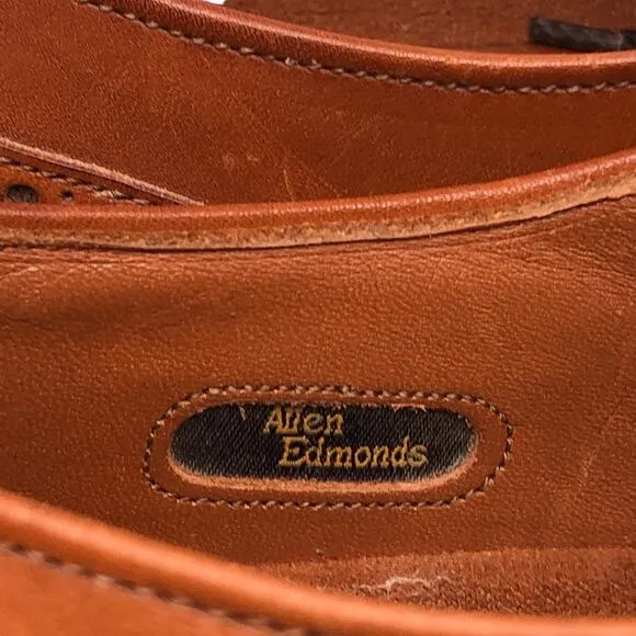 Allen Edmonds Mens Size 12B Oxford Dress Shoes Plain Toe Cognac Vibram Soles