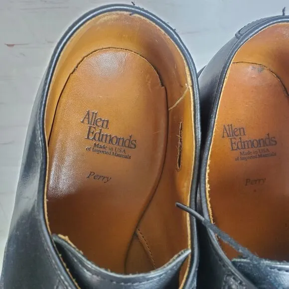 Allen Edmonds Perry Oxford Dress Shoes Mens 10.5 D Black Cap Toe Brogue