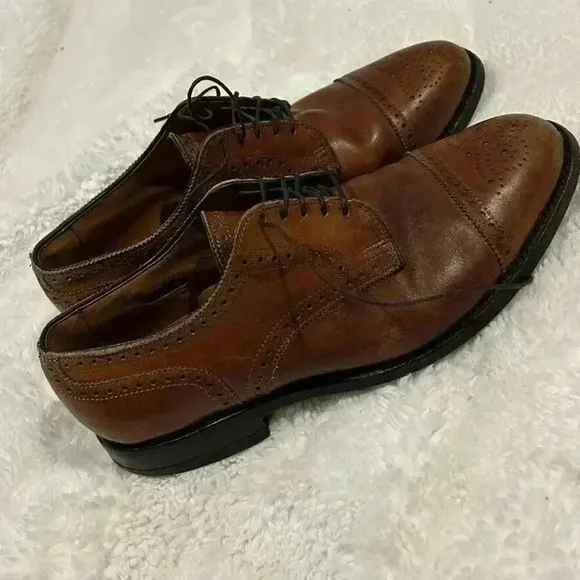 Allen‎ Edmonds Sanford Oxford Dress Shoes Cognac Brown Men's 8.5 E 5347 Cap Toe