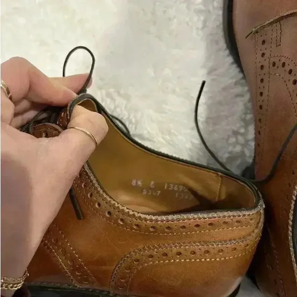 Allen‎ Edmonds Sanford Oxford Dress Shoes Cognac Brown Men's 8.5 E 5347 Cap Toe
