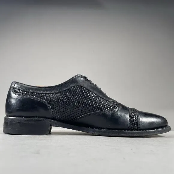 Allen Edmonds Winhall Men’s 10.5 D Black Woven Leather Cap Toe Oxford Dress Shoe