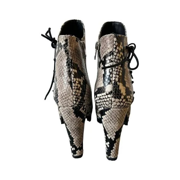 AllSaints Michela Leather Snake Print Peep Toe Heeled Shoes Booties Size 40 EU