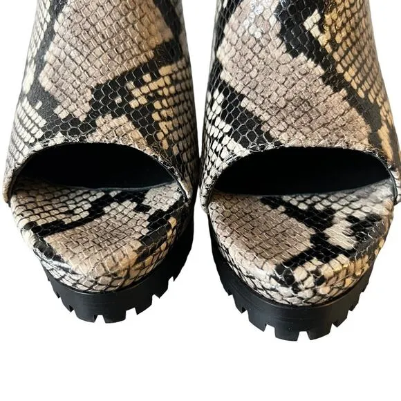 AllSaints Michela Leather Snake Print Peep Toe Heeled Shoes Booties Size 40 EU