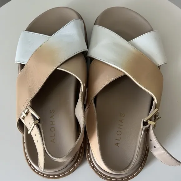 ALOHAS Marshmallow Bicolor Stone Beige Sandal Size W 5