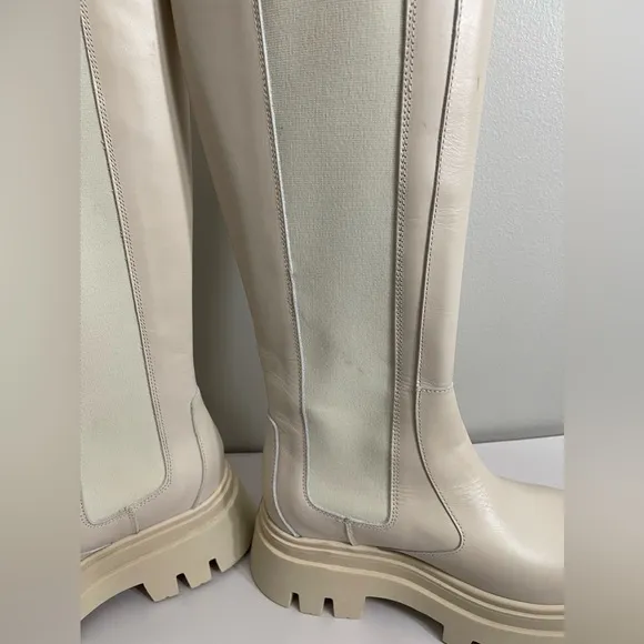 Alohas New Beige Soft Leather Knee High Platform boots Size 39 US 9