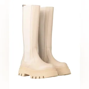 Alohas New Beige Soft Leather Knee High Platform boots Size 39 US 9