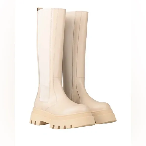 Alohas New Beige Soft Leather Knee High Platform boots Size 39 US 9