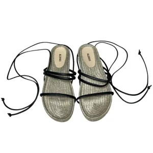 ALOHAS Rayna Sandals Espadrilles Black Leather Wraparound Straps Size 9 / 40