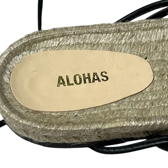 ALOHAS Rayna Sandals Espadrilles Black Leather Wraparound Straps Size 9 / 40