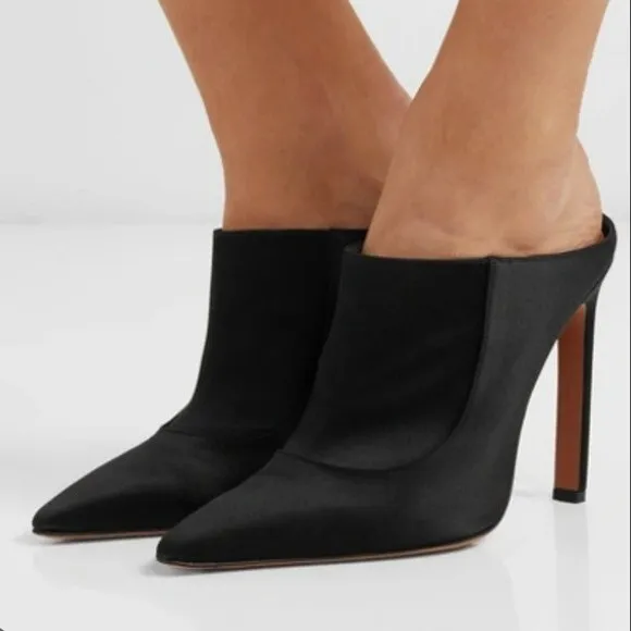 Altuzarra solid black leather Davidson heeled mules