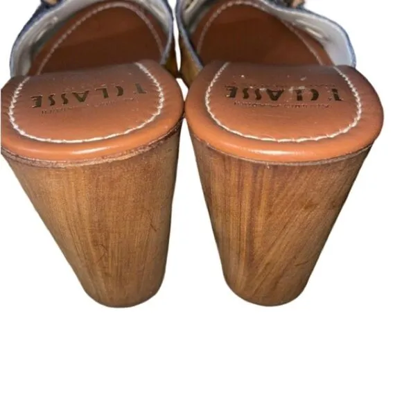 Alviero Martini Tilasse Geo World Map Print Platform Mule Leather Clog Sz 8