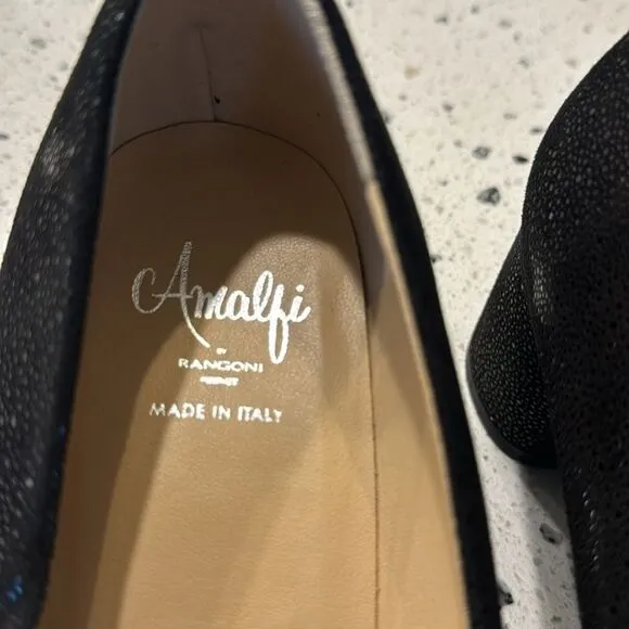 Amalfi by Rangoni Firenzie Black Leather Block Heel Pumps Made in Italy Size 12M