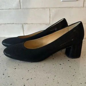 Amalfi by Rangoni Firenzie Black Leather Block Heel Pumps Made in Italy Size 12M