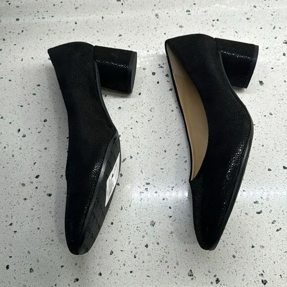 Amalfi by Rangoni Firenzie Black Leather Block Heel Pumps Made in Italy Size 12M
