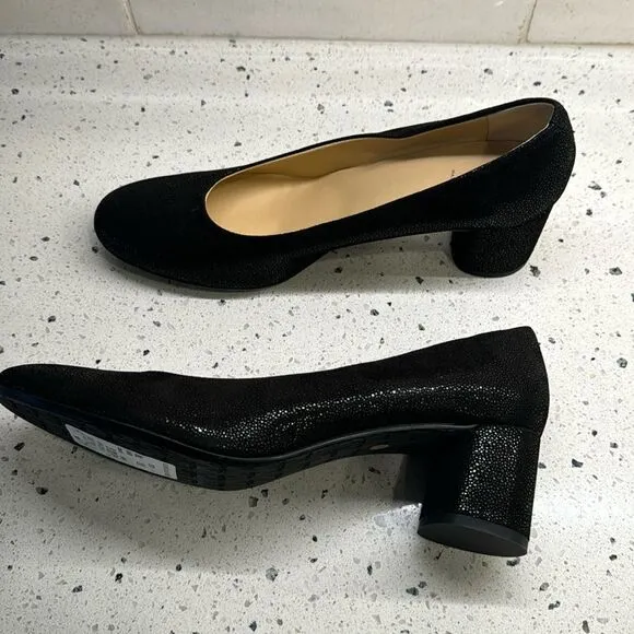 Amalfi by Rangoni Firenzie Black Leather Block Heel Pumps Made in Italy Size 12M