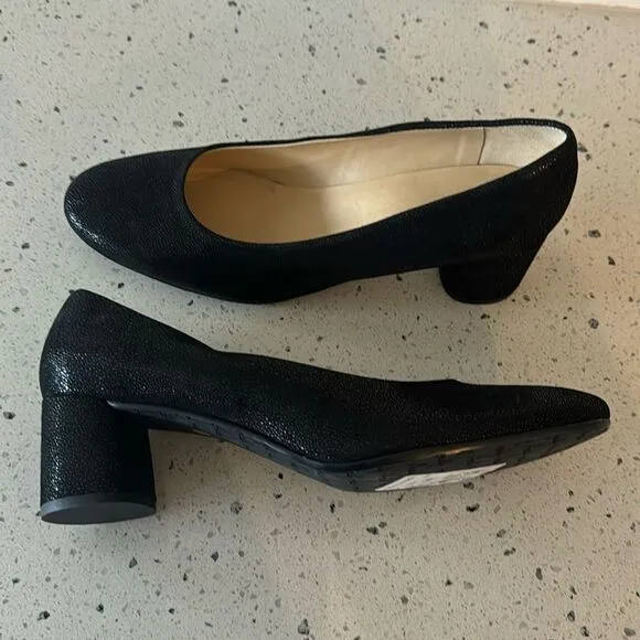 Amalfi by Rangoni Firenzie Black Leather Block Heel Pumps Made in Italy Size 12M