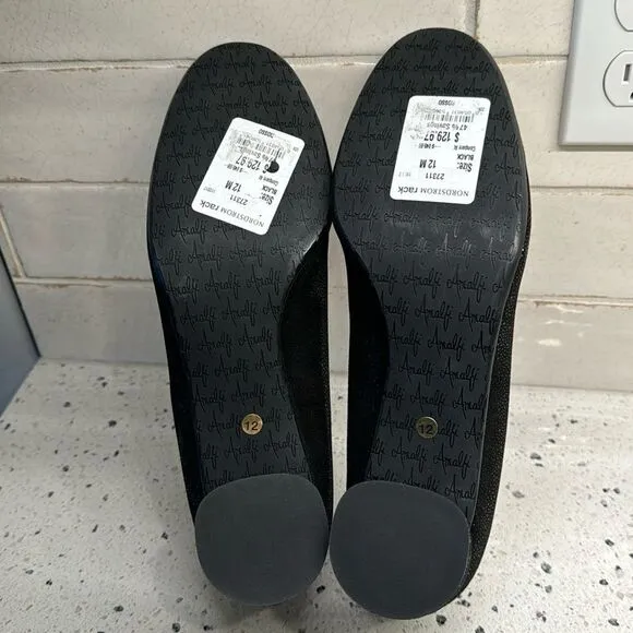 Amalfi by Rangoni Firenzie Black Leather Block Heel Pumps Made in Italy Size 12M