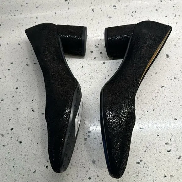 Amalfi by Rangoni Firenzie Black Leather Block Heel Pumps Made in Italy Size 12M