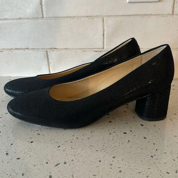 Amalfi by Rangoni Firenzie Black Leather Block Heel Pumps Made in Italy Size 12M