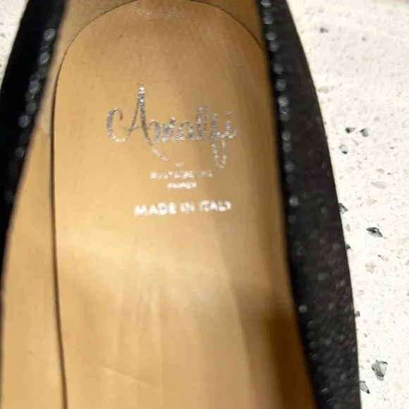 Amalfi by Rangoni Firenzie Black Leather Block Heel Pumps Made in Italy Size 12M