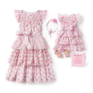 American Girl Pink Floral Kids Dress Set