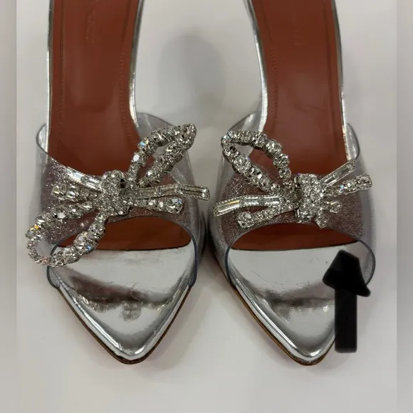Amina Muaddi Rosie Glass-Effect With Crystal Embellishment Heeled Sandals * Read