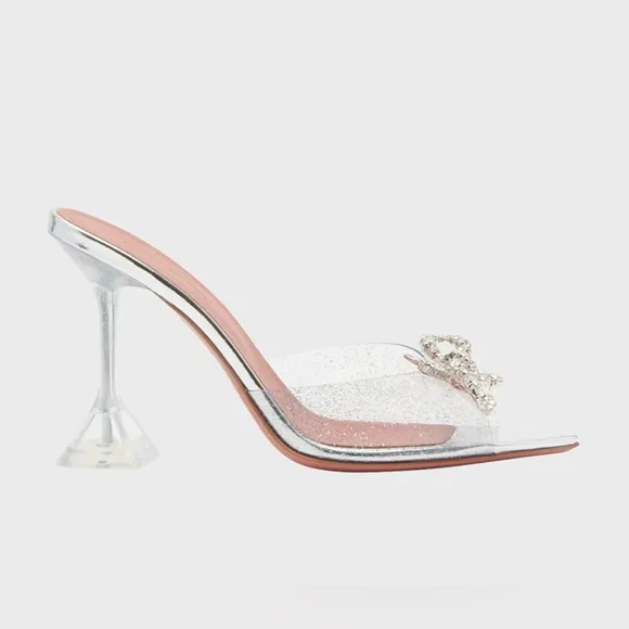 Amina Muaddi Rosie Glass-Effect With Crystal Embellishment Heeled Sandals * Read