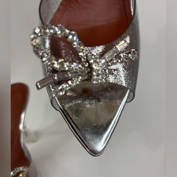 Amina Muaddi Rosie Glass-Effect With Crystal Embellishment Heeled Sandals * Read