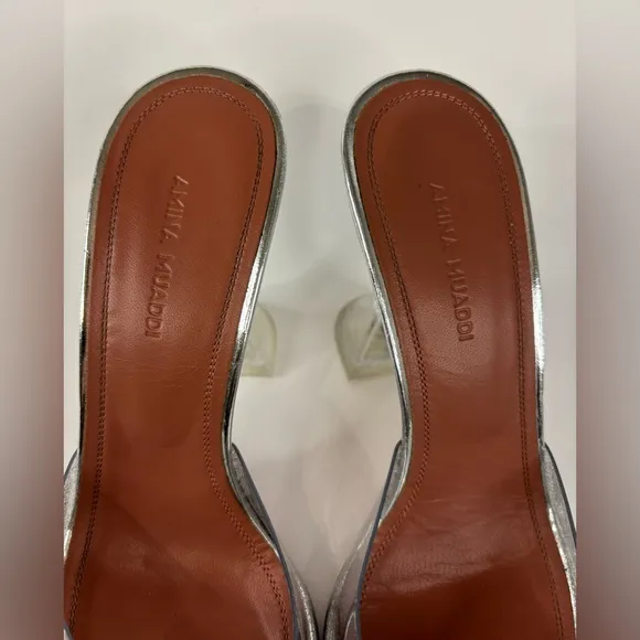 Amina Muaddi Rosie Glass-Effect With Crystal Embellishment Heeled Sandals * Read