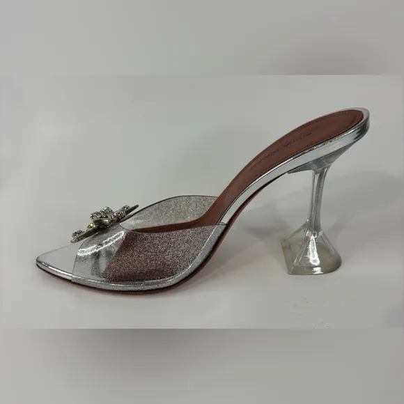 Amina Muaddi Rosie Glass-Effect With Crystal Embellishment Heeled Sandals * Read