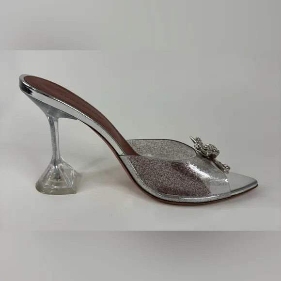 Amina Muaddi Rosie Glass-Effect With Crystal Embellishment Heeled Sandals * Read