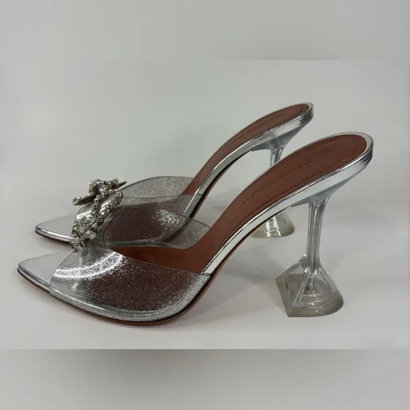 Amina Muaddi Rosie Glass-Effect With Crystal Embellishment Heeled Sandals * Read