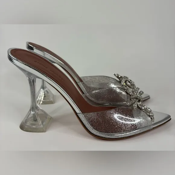 Amina Muaddi Rosie Glass-Effect With Crystal Embellishment Heeled Sandals * Read